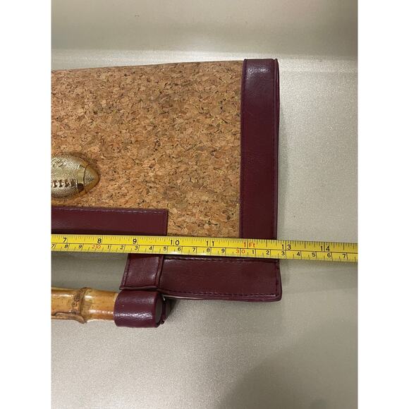 Diana E Kelly CORK GLITTER Handbag MaroonTrim Gold Football w/ Bamboo Handle - Picture 4 of 9